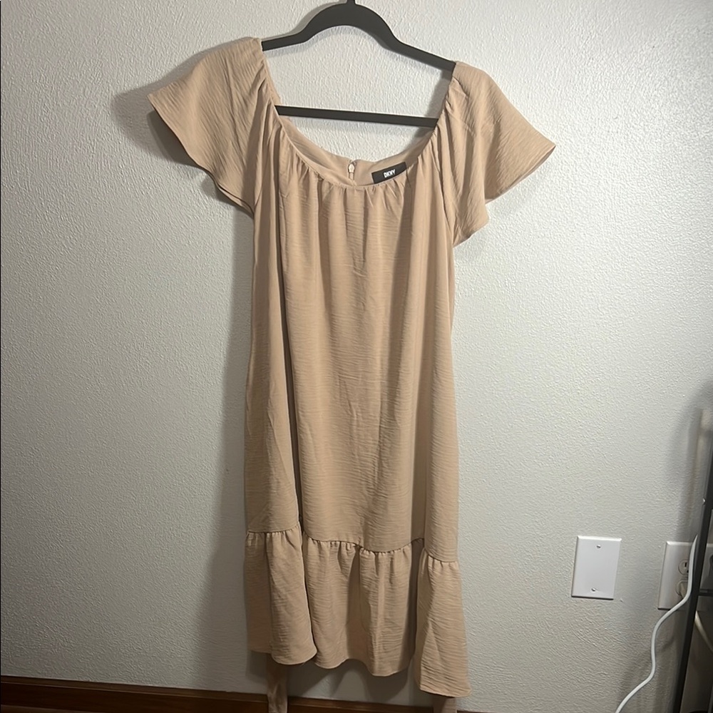 Dkny Tan Flutter Sleeve Midi Sundress